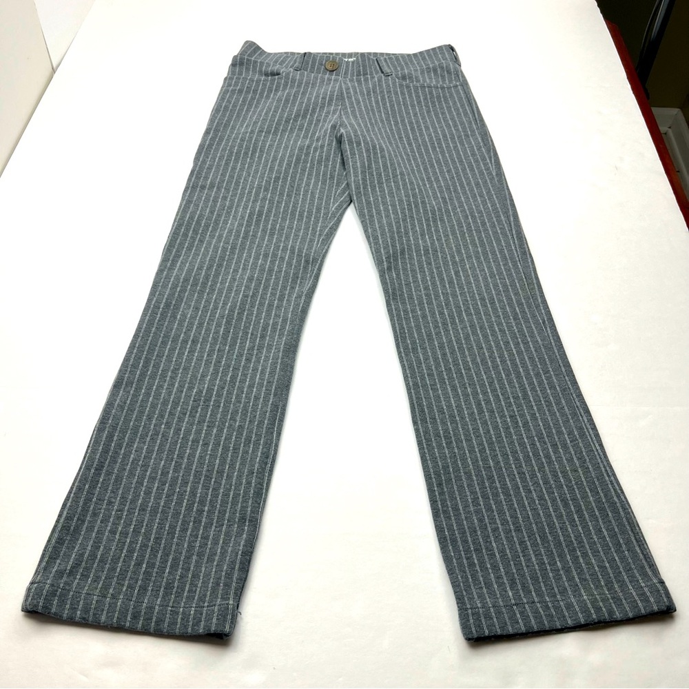 Betabrand Grey Gray Striped Straight Leg Pant Stretch Women Small Petite Pull-on